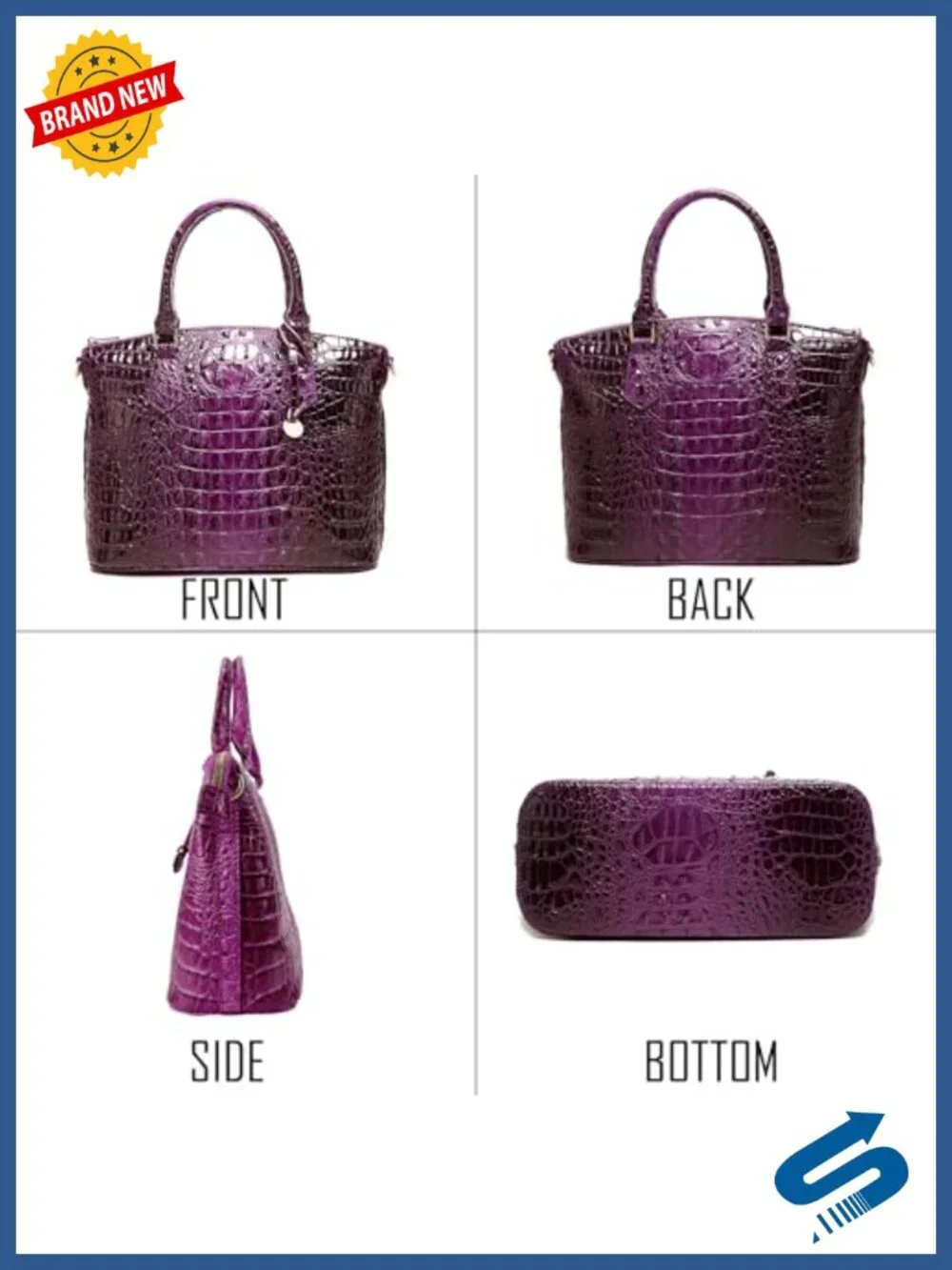 Vegan Leather Crocodile Embossed Satchel Tote Handbag with Shoulder Strap